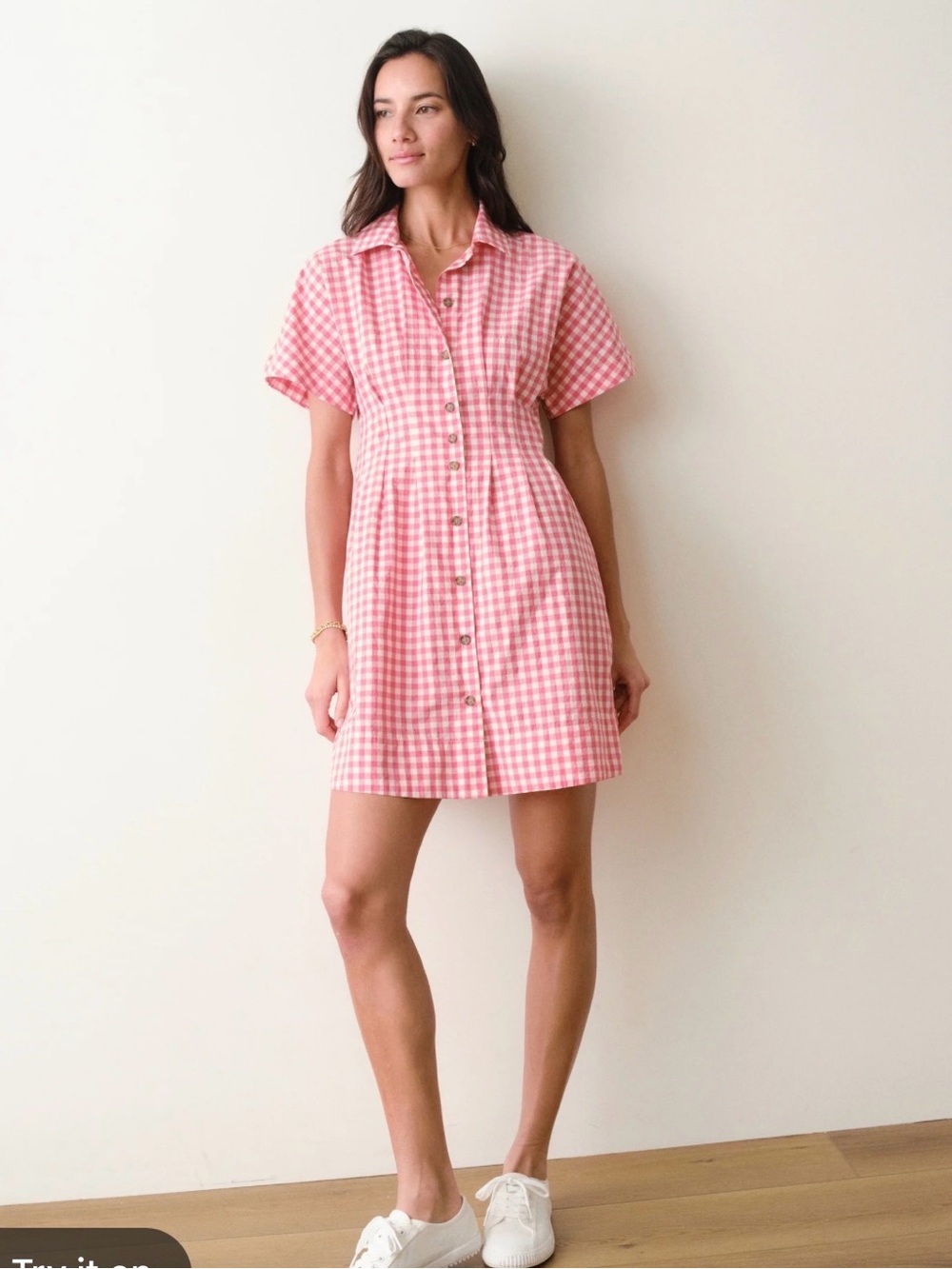 Marine layer - Pink Gingham Button-Front Shirt Dress s